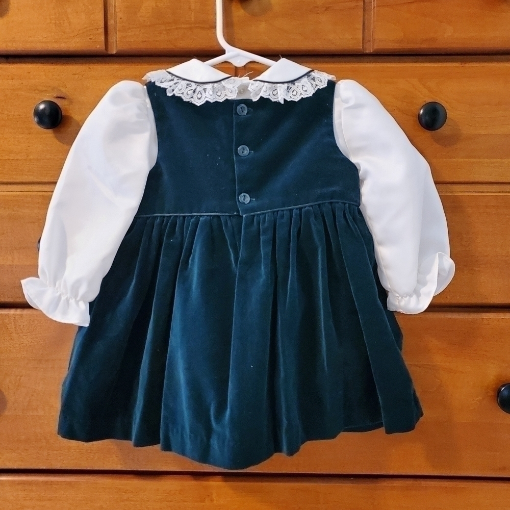 Vintage green velvet jumper dress with blouse 18M - Picture 4 of 7